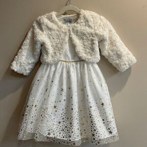 Pippa&Julie Metallic Gold and White Star Dress-2 piece set
